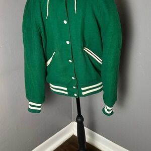 DeLong VINTAGE Green varsity jacket 100% WOOL